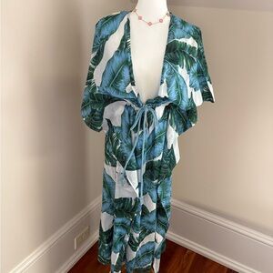 Tropical Leaf Print Swim Coverup